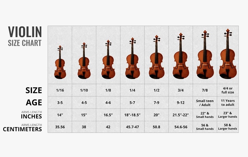 bảng chọn kích thước đàn violin