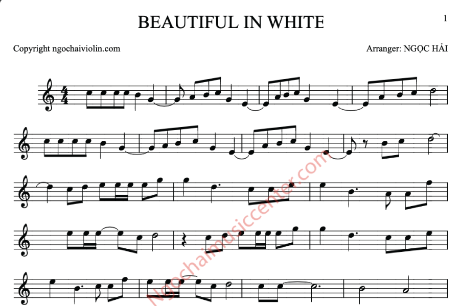 Sheet nhạc violin beautiful in white